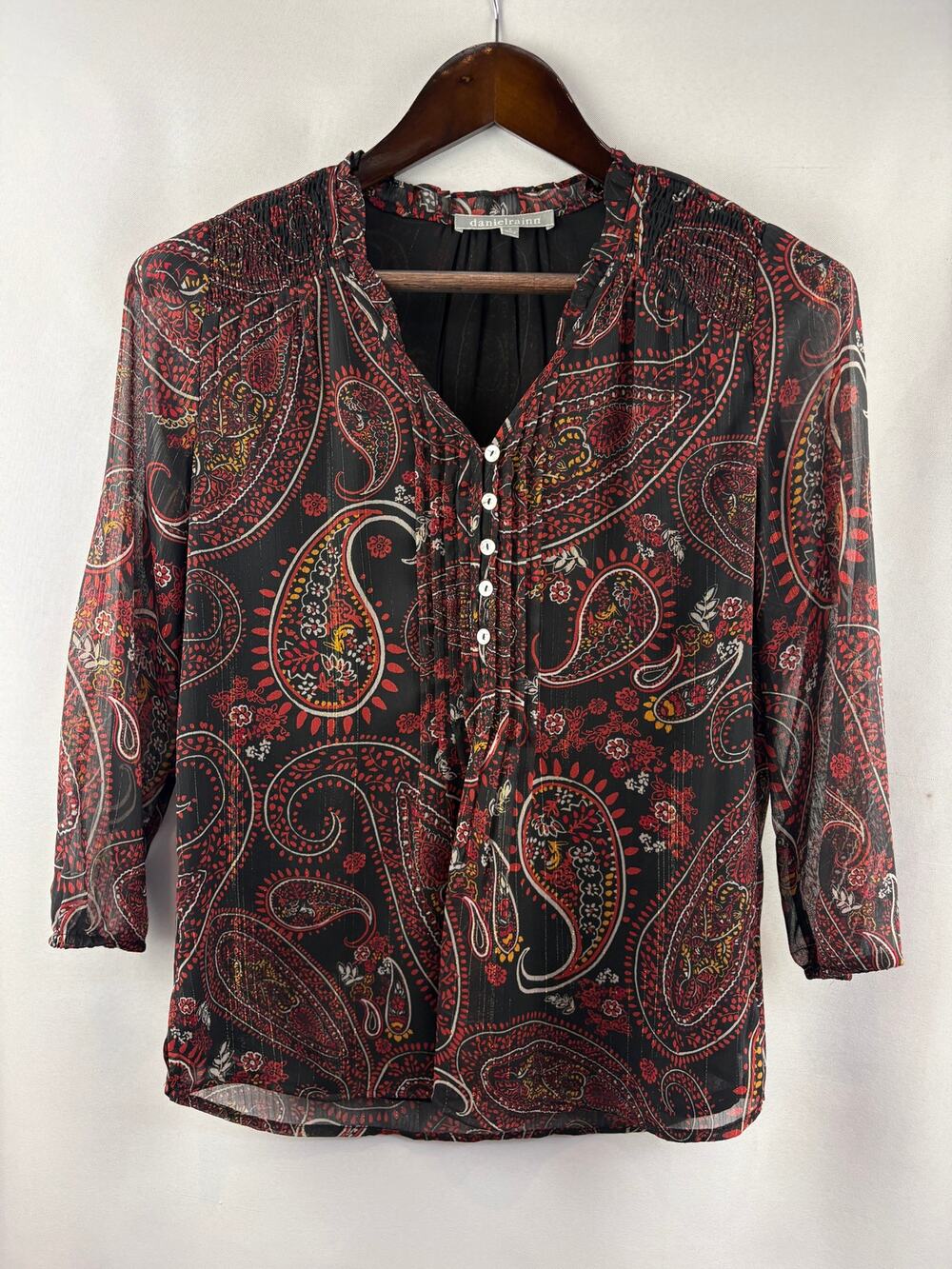 Women’s Daniel Rainn Small Black & Red Paisley Blouse